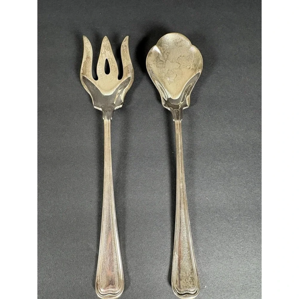 GORHAM EP Silverplate Scalloped Serving Spoon & Meat Fork, N118 & N119, 10.25